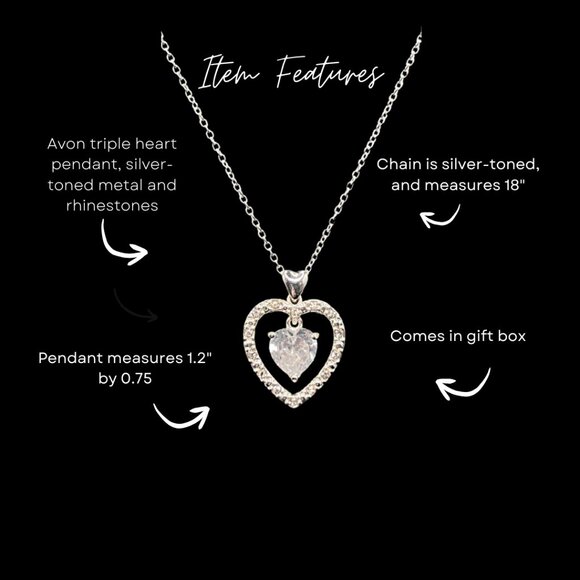 Vintage Avon Silver Triple Heart Pendant on Silver-Toned Chain - Picture 6 of 6